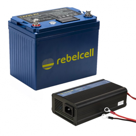 Rebelcell 12V35 AV li-ion batteri (432 Wh) Med Laddare 12.6V10A Li-ion i gruppen Marinelektronik & Båt / Marinbatterier & Laddare / Marinbatterier / Litiumbatterier hos Fishline (12035AVREUApaket)