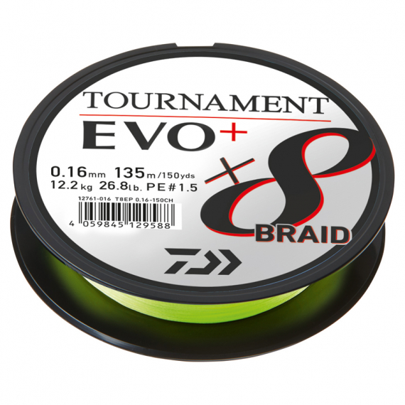 Daiwa Tournament X8 Braid Evo+ Chartreuse 135m i gruppen Fiskelinor / Flätlinor & Superlinor hos Fishline (216401r)