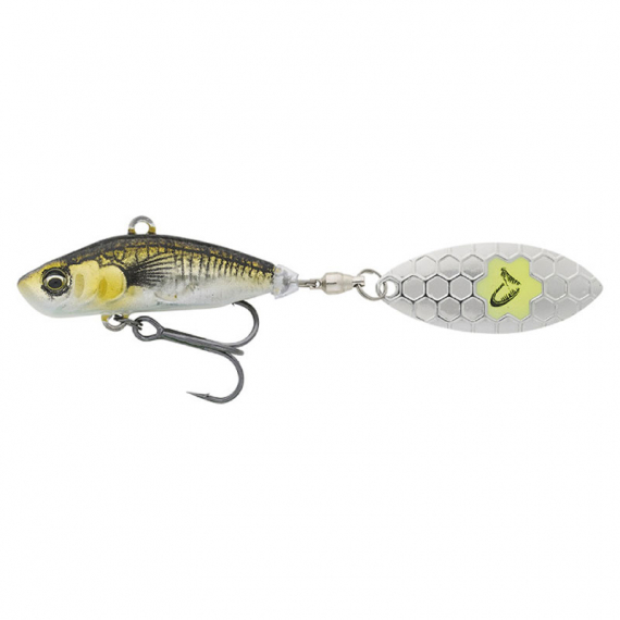 Savage Gear 3D Sticklebait Tailspin 8cm, 18g Sinking - Green Silver Ayu i gruppen Fiskedrag / Vibrationsbeten hos Fishline (76818)