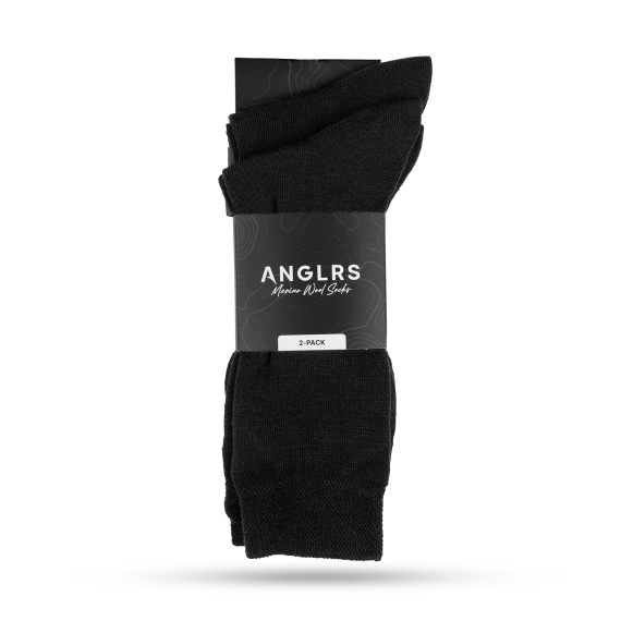 Anglrs Merino Wool Socks Black 41-46 2-pack i gruppen Kläder & Skor / Kläder / Underställ & Underkläder / Strumpor hos Fishline (AMWB41462)