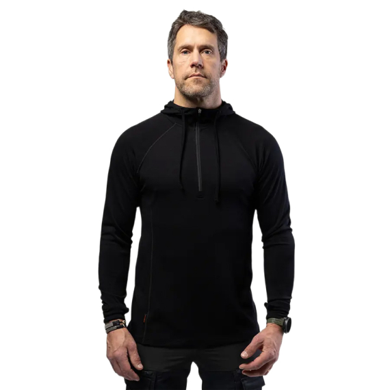 Beyond Nordic BN105 M\'s Merino Half Zip Hoodie Onyx Black i gruppen Kläder & Skor / Kläder / Underställ & Underkläder / Underställströjor hos Fishline (BN105-M-BLACK-2XLr)