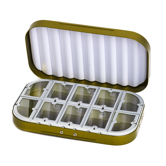 Aluminium box 10 compartments - Olive i gruppen Förvaring / Boxar & Lådor / Flugaskar hos Fishline (CH-306)