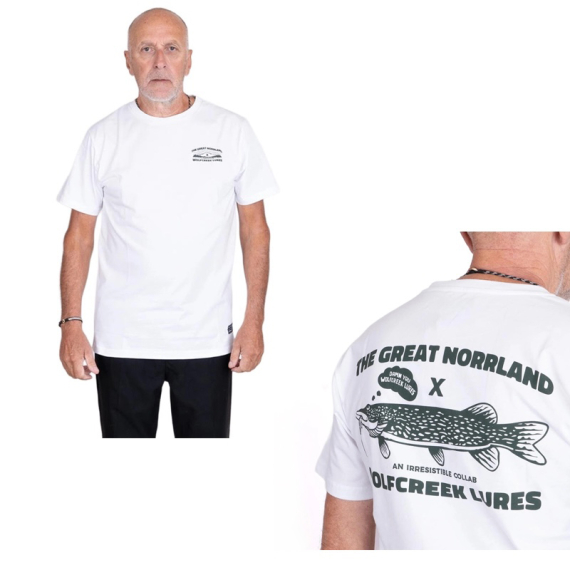 SQRTN X Wolfcreek Lures Tee, White i gruppen Kläder & Skor / Kläder / T-shirts hos Fishline (SQWC-001-Sr)