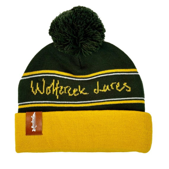 Wolfcreek Classic Logo Pom Pom Beanie - Mustard/Green i gruppen Kläder & Skor / Kepsar & Huvudbonader / Mössor hos Fishline (WCL-05-POMPOM-01-MUST-GRN)