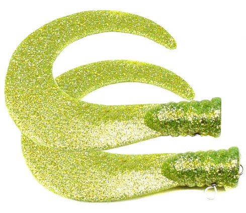 SvartZonker Big Tail (2-pack) - Chartreuse glitter i gruppen Fiskedrag / Jiggar & Gummibeten / Extra Tails & Curlys hos Fishline (ZS101101)