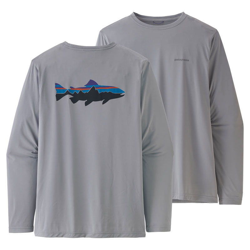 Patagonia M\'s L/S Cap Cool Daily Fish Graphic Shirt Fitz Roy Trout: Salt Grey